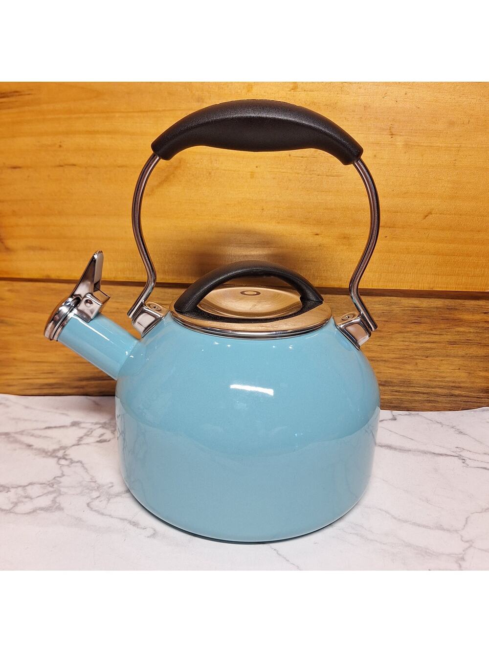 Chantal Vintage style robins egg aqua blue enamel whistling tea kettle 1.7 qt